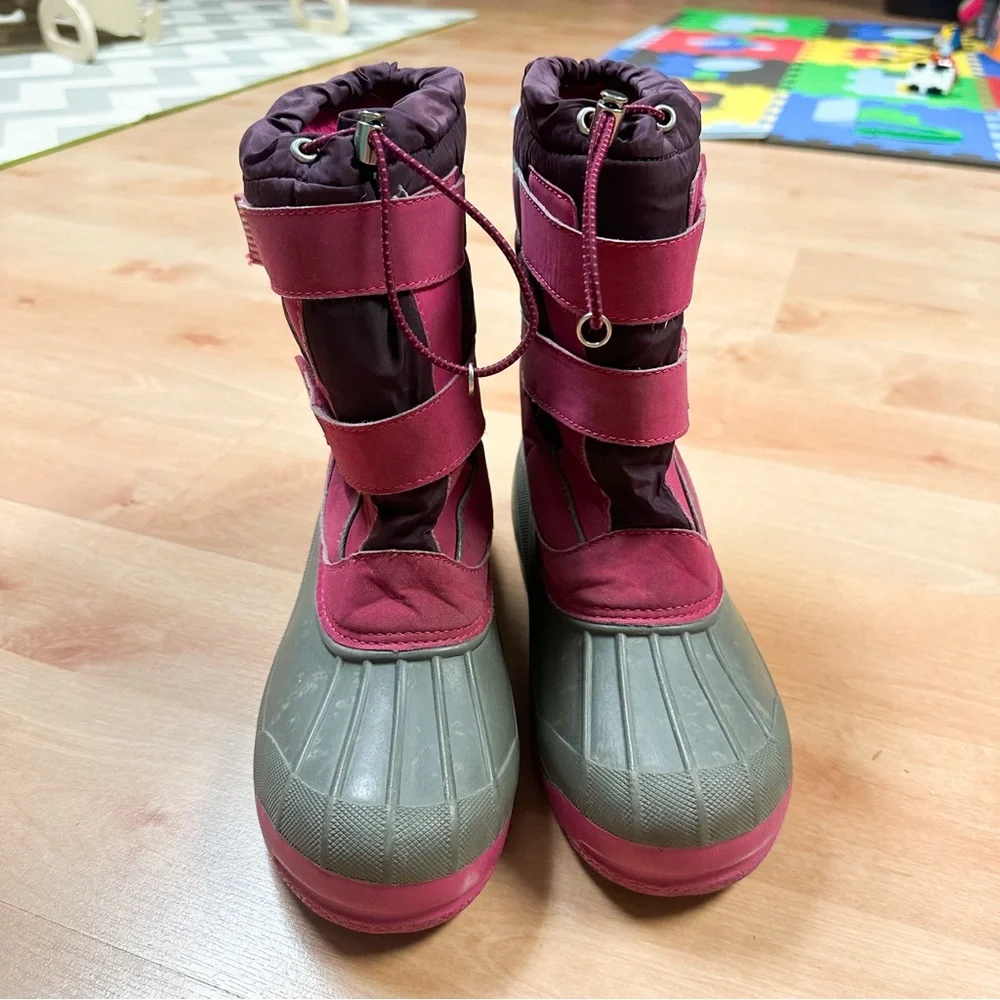 Lands End Pink & Gray Waterproof Insulated Winter Snow Boots Girls Size 6